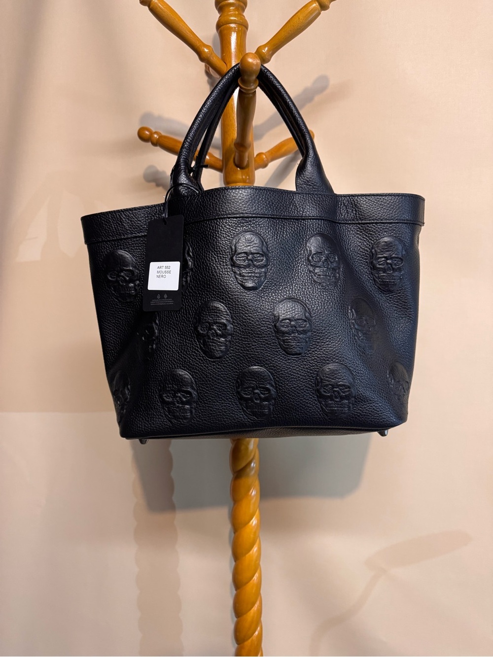 IO Pelle Italia Black Embossed Skull Leather Bag - New Includes Dust Bag